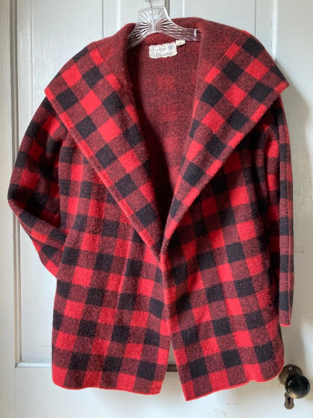 Field and Flower Anthropologie Buffalo Plaid Sweater Coat Jacket L
